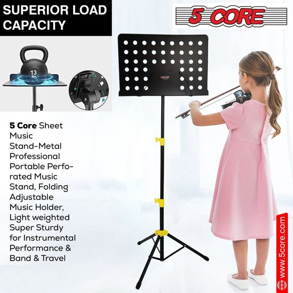 5Core Music Stand For Sheet Music Portable Tripod Adjustable Folding Note Holder - Picture 5 of 9